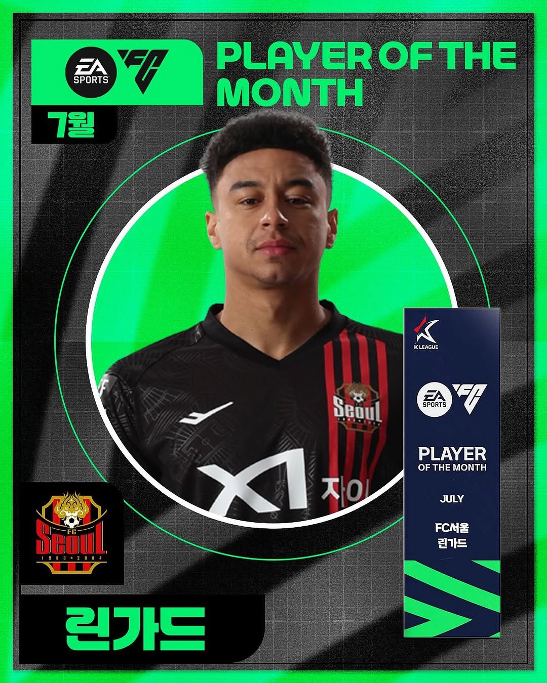 kaiyun-韩K官方：FC首尔中场林加德当选7月份最佳球员